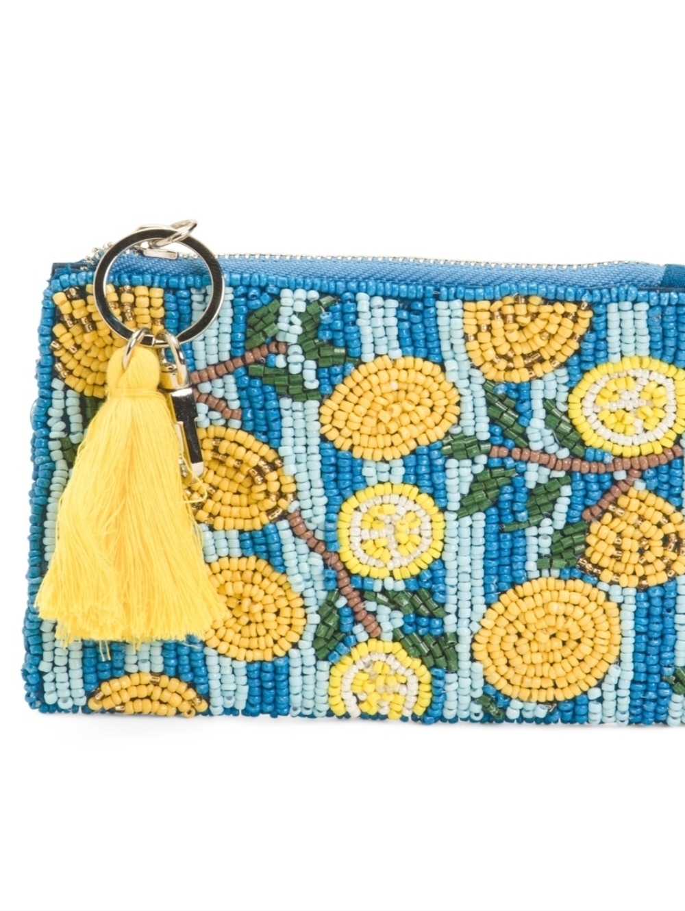 🍋🔹️Sol And Mer 🔹️Beaded Lemon Tassel Wristlet Clutch in Blue & Yellow